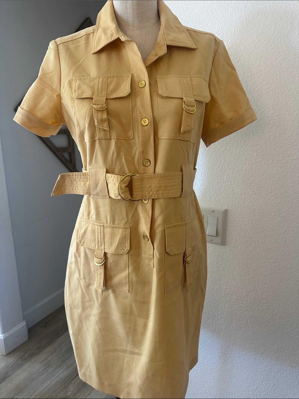 NWOT Utility Shirt Dress with Belt - Mustard